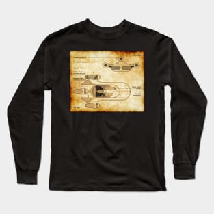 Desert Planet Hovercar Parchment Blueprint Long Sleeve T-Shirt